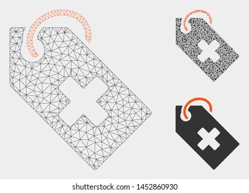 Mesh hospital tag model with triangle mosaic icon. Wire frame triangular mesh of hospital tag. Vector composition of triangles in different sizes, and color tints. Abstract flat mesh hospital tag,