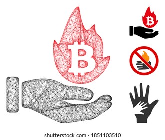 Mesh hot cryptocurrency offer hand polygonal web 2d vector illustration. Model is based on hot cryptocurrency offer hand flat icon.