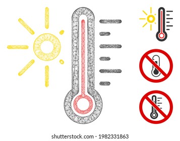 Mesh hot weather polygonal web 2d vector illustration. Carcass model is based on hot weather flat icon. Triangle mesh forms abstract hot weather flat carcass.