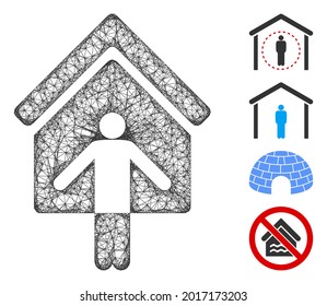 Mesh house owner wellcome web icon vector illustration. Carcass model is based on house owner wellcome flat icon. Mesh forms abstract house owner wellcome flat model.
