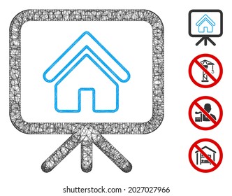 Mesh house project web icon vector illustration. Model is created from house project flat icon. Mesh forms abstract house project flat model. wireframe flat web network isolated on a white background.