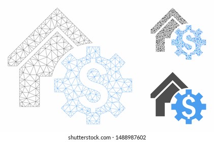 Mesh house rent options model with triangle mosaic icon. Wire frame triangular mesh of house rent options. Vector mosaic of triangle elements in variable sizes, and color tints.