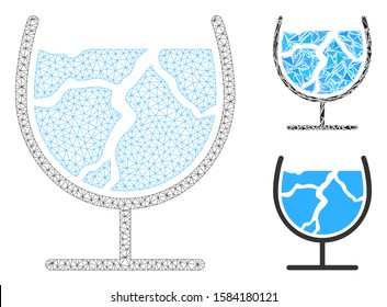 Mesh ice drink model with triangle mosaic icon. Wire carcass triangular mesh of ice drink. Vector mosaic of triangle elements in variable sizes, and color shades. Abstract 2d mesh ice drink,