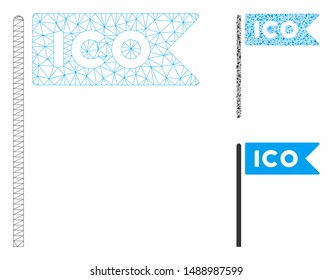 Mesh ICO flag model with triangle mosaic icon. Wire frame triangular mesh of ICO flag. Vector collage of triangle elements in different sizes, and color tones. Abstract flat mesh ICO flag,