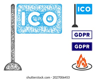 Mesh ICO rectangle flag web icon vector illustration. Abstraction is based on ICO rectangle flag flat icon. Mesh forms abstract ICO rectangle flag flat model.