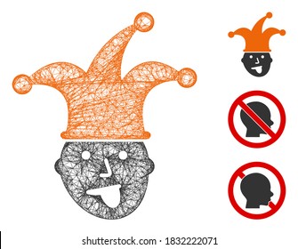 Mesh idiot head polygonal web icon vector illustration. Model is created from idiot head flat icon. Triangle mesh forms abstract idiot head flat model.