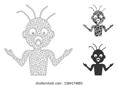 Mesh idiot model with triangle mosaic icon. Wire carcass polygonal network of idiot. Vector mosaic of triangles in variable sizes, and color tints. Abstract flat mesh idiot,