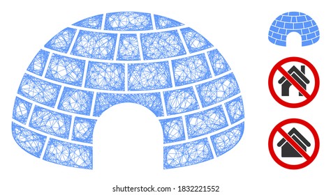 Mesh igloo polygonal web icon vector illustration. Carcass model is based on igloo flat icon. Triangle network forms abstract igloo flat carcass.