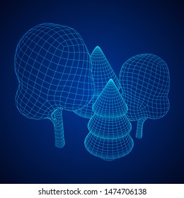 Mesh image of trees. Low poly background. Eco vector. Wireframe low poly mesh vector illustration