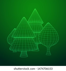 Mesh image of trees. Low poly background. Eco vector. Wireframe low poly mesh vector illustration