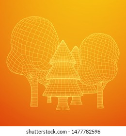 Mesh image of trees. Low poly background. Eco vector. Wireframe low poly mesh vector illustration