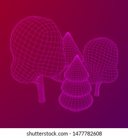 Mesh image of trees. Low poly background. Eco vector. Wireframe low poly mesh vector illustration