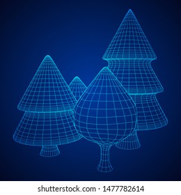 Mesh image of trees. Low poly background. Eco vector. Wireframe low poly mesh vector illustration