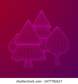 Mesh image of trees. Low poly background. Eco vector. Wireframe low poly mesh vector illustration
