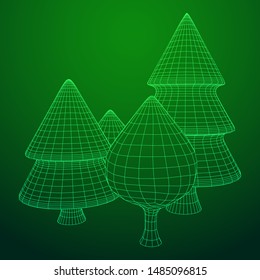 Mesh image of trees. Low poly background. Eco vector. Wireframe low poly mesh vector illustration