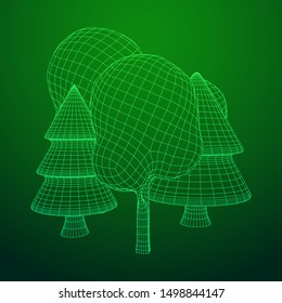 Mesh image of trees. Low poly background. Eco vector. Wireframe low poly mesh vector illustration