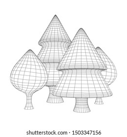 Mesh image of trees. Low poly background. Eco vector. Wireframe low poly mesh vector illustration