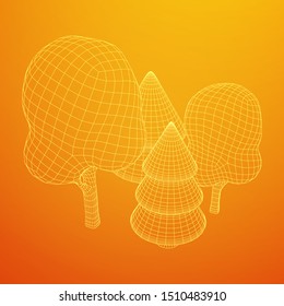 Mesh image of trees. Low poly background. Eco vector. Wireframe low poly mesh vector illustration