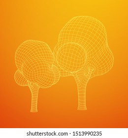 Mesh image of trees. Low poly background. Eco vector. Wireframe low poly mesh vector illustration