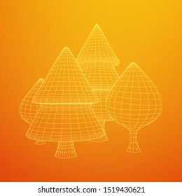 Mesh image of trees. Low poly background. Eco vector. Wireframe low poly mesh vector illustration