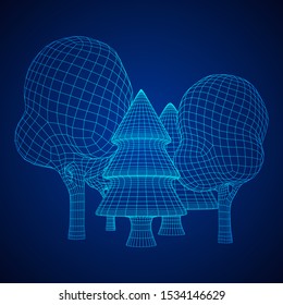 Mesh image of trees. Low poly background. Eco vector. Wireframe low poly mesh vector illustration