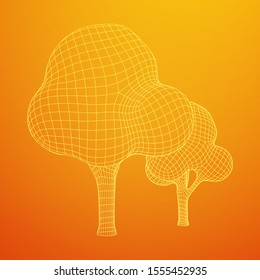 Mesh image of trees. Low poly background. Eco vector. Wireframe low poly mesh vector illustration