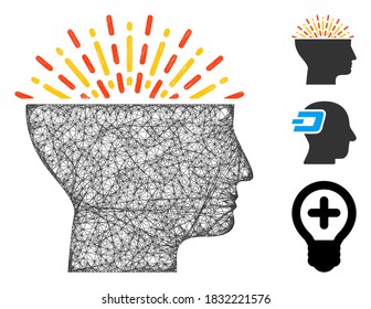 Ilustración vectorial de icono web poligonal imaginación en malla. El modelo de canal se basa en un icono plano de imaginación. La malla triangular forma una carcasa plana de imaginación abstracta.