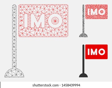 Mesh IMO flag model with triangle mosaic icon. Wire frame triangular mesh of IMO flag. Vector mosaic of triangles in various sizes, and color tinges. Abstract 2d mesh IMO flag,
