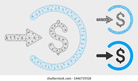 Mesh income model with triangle mosaic icon. Wire carcass polygonal mesh of income. Vector mosaic of triangle parts in variable sizes, and color tinges. Abstract flat mesh income,