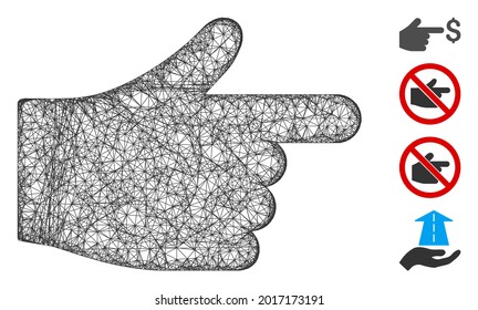 Mesh index hand web icon vector illustration. Model is based on index hand flat icon. Mesh forms abstract index hand flat carcass. wireframe flat web network isolated on a white background.