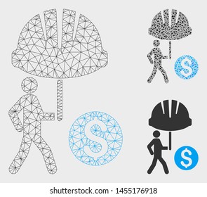 Mesh industrial financial coverage model with triangle mosaic icon. Wire frame triangular network of industrial financial coverage. Vector mosaic of triangle elements in different sizes,