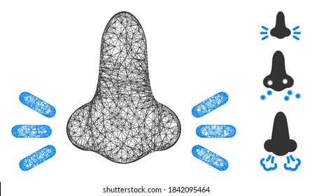 Mesh infected nose polygonal web icon vector illustration. Abstraction is based on infected nose flat icon. Triangular network forms abstract infected nose flat model.