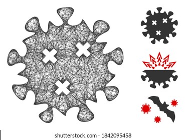 Ilustración vectorial 2d del virus de la infección de malla. El modelo de canal se basa en el icono plano del virus de la infección. La red triangular forma canales planos de virus de infección abstractos.