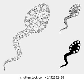 Mesh infectious model with triangle mosaic icon. Wire frame polygonal mesh of infectious. Vector mosaic of triangle elements in variable sizes, and color hues. Abstract 2d mesh infectious,
