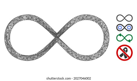 Mesh infinity web icon vector illustration. Model is created from infinity flat icon. Network forms abstract infinity flat model. Wire frame flat web network isolated on a white background.