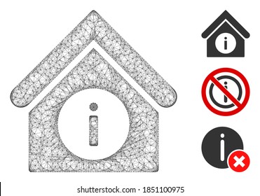 Mesh info building polygonal web icon vector illustration. Carcass model is based on info building flat icon. Triangular network forms abstract info building flat model.