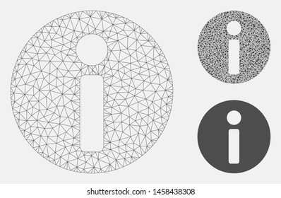 Mesh info model with triangle mosaic icon. Wire frame triangular mesh of info. Vector mosaic of triangle parts in variable sizes, and color tones. Abstract 2d mesh info, designed with polygonal grid.