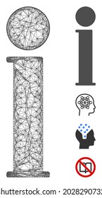 Mesh information web icon vector illustration. Carcass model is based on information flat icon. Net forms abstract information flat carcass. Wire frame flat web network isolated on a white background.