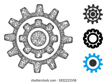 Mesh inner gear polygonal web symbol vector illustration. Model is based on inner gear flat icon. Triangular network forms abstract inner gear flat model.