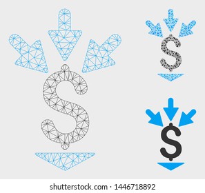 Mesh integrate payment model with triangle mosaic icon. Wire carcass triangular mesh of integrate payment. Vector mosaic of triangle elements in different sizes, and color tinges.