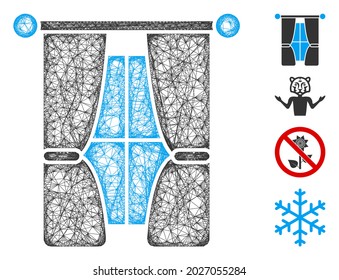 Cortinas interiores de malla encierran la ilustración vectorial del icono web. El modelo se basa en el icono plano de las cortinas interiores. Forma de red abstracta cortinas interiores modelo plano.