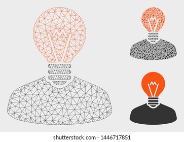 Mesh Inventor Model With Triangle Mosaic Icon. Wire Frame Polygonal Network Of Inventor. Vector Mosaic Of Triangle Parts In Various Sizes, And Color Tinges. Abstract Flat Mesh Inventor,