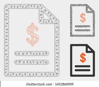 Mesh invoice model with triangle mosaic icon. Wire carcass triangular mesh of invoice. Vector collage of triangle elements in various sizes, and color tinges. Abstract flat mesh invoice,
