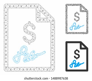 Mesh invoice page model with triangle mosaic icon. Wire carcass triangular mesh of invoice page. Vector mosaic of triangle elements in variable sizes, and color hues. Abstract flat mesh invoice page,