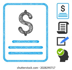 Mesh invoice web symbol vector illustration. Carcass model is based on invoice flat icon. Mesh forms abstract invoice flat model. Wire frame flat line network isolated on a white background.