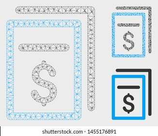 Mesh invoices model with triangle mosaic icon. Wire frame triangular mesh of invoices. Vector collage of triangle elements in variable sizes, and color tinges. Abstract flat mesh invoices,