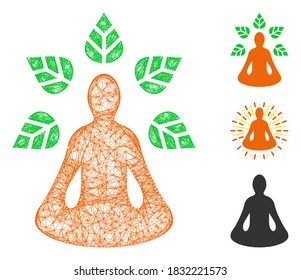 Mesh ioga wellness polygonal web symbol vector illustration. Carcass model is based on ioga wellness flat icon. Triangle network forms abstract ioga wellness flat carcass.