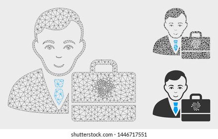Mesh Iota accounter model with triangle mosaic icon. Wire frame polygonal mesh of Iota accounter. Vector collage of triangle elements in variable sizes, and color tinges.