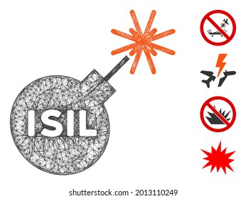 Mesh ISIL bomb web icon vector illustration. Abstraction is based on ISIL bomb flat icon. Mesh forms abstract ISIL bomb flat model. Wire frame flat line network isolated on a white background.