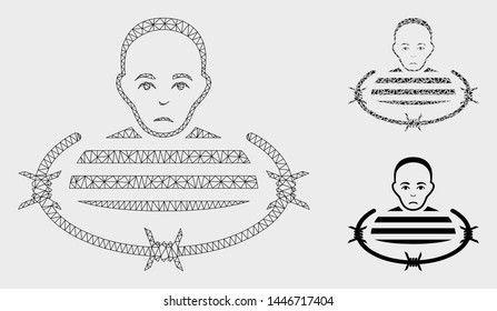 Mesh isolated prisoner model with triangle mosaic icon. Wire frame triangular mesh of isolated prisoner. Vector mosaic of triangle elements in different sizes, and color tones.